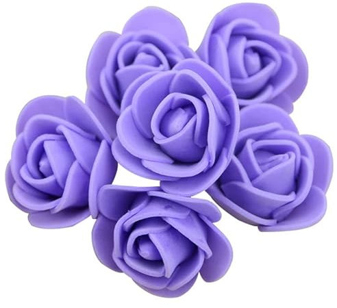 Yurosiay 100 Stück Künstliche Rosenköpfe 3.5cm Schaumrosen Blumenköpfe Mini Rosen Deko PE Foamrosen Kunstrosen Wie Echt Kunstblumen Rosenstrauß für DIY Hochzeit Party Dekoration Lila