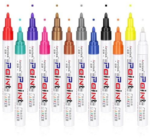 JIANTA Permanent Marker Bunt, 12 Farben Lackstifte Bunt Set Wasserfest Paint Marker, Reifenstift Glasstifte zum Zeichnen auf Stein, Metall, Holz, Leiwand, Kunststoff, Tasse, Glas, Reifen - Ölbasis