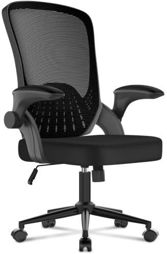 naspaluro Chaise de Bureau Ergonomique Accoudoir Rabattable,Soutien Lombaire Unique, Coussin D'assise Rembourré, Fauteuil de Bureau Réglable en Hauteur, pour Le Bureau à Domicile,Noir