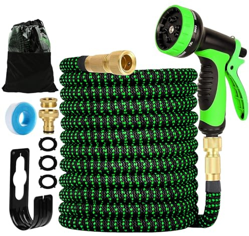 Manguera de Jardin Extensible 15M (3x5M), Mangueras Jardin con Pistola Rociadora de 10 Funciones Manguera para Lavado de Coche, Jardín, Lavar la Mascota con Bolsa de Almacenamiento