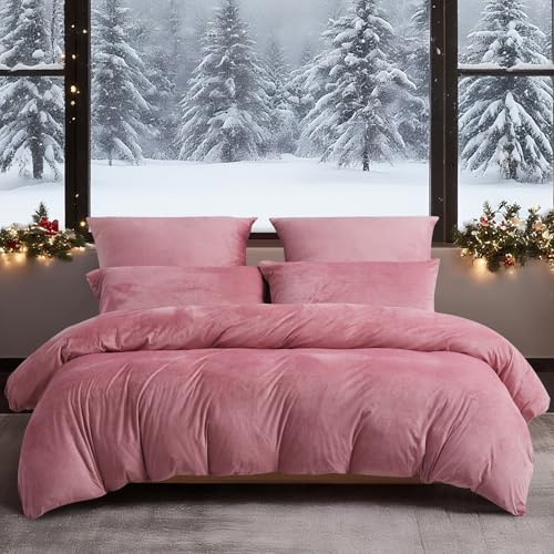 YASMENG Ropa de cama de invierno 200x200 rosa rosa viejo cálida acogedora mullida ropa de cama de invierno suave cálida terciopelo felpa polar franela juego de funda nórdica de 3 piezas con cremallera