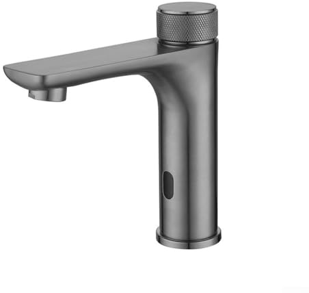 Grifo con sensor infrarrojo con cuerpo de acero inoxidable 304, volante ergonómico antideslizante y control de agua fría y caliente ajustable (gris)
