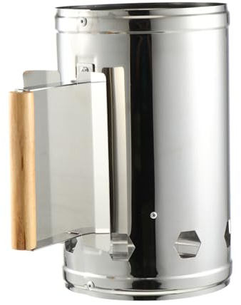 GALPADA Accendi Barbecue Esterno in Acciaio Inossidabile con Manico in Legno Antiscottatura Ciminiera per Carbonella Rapida e Resistente Strumento BBQ per Giardino Campeggio e Picnic