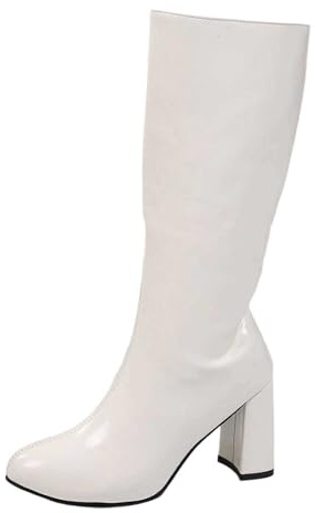 Generisch Women's Shark Boots - Slouchy Wide Shaft Boots Cowboy High Comfortable Pointed Toe Platform Heel Long Shaft Knee High Winter Warm Leather Fashion Comfort Dressy Size 36-43, White, 8 UK