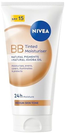 NIVEA BB Tinted Moisturiser SPF 15 Medium (50ml), 24 Hour Moisturising BB Cream with Jojoba Oil, Covers Imperfections and Evens Skin Tone, For Medium Skin Tones