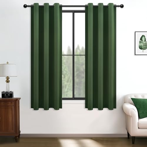 MRTREES Green Blackout Eyelet Curtains 54 Inch Drop, Short Thermal Curtains for Bedroom and Living Room Privacy Window Treatments, 2 Panels 132x137 CM 52x54 Inch Olive Green
