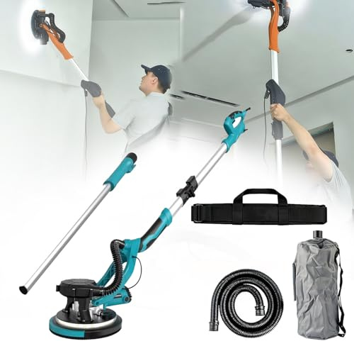 810W väggslip gipspolermaskin med bärbar ryggsäck, justerbar hastighet på 500–2000 varv/min, dubbel LED-lampa, utdragbar förlängningsstång och 12 slipskivor Blue-220V