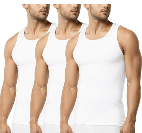 Pack of 3 Men's Vest 100% Cotton Classic Slim Fit Summer Undershirt – Adults Sleeveless Gym Training Tank Tops Plus Size UK White 2XL