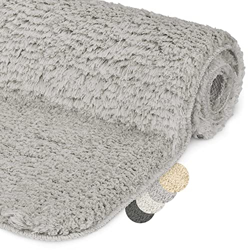 Beautissu Badematte rutschfest 100x60 cm – Duschvorleger Hochflor Badteppich rutschfest Waschbar Shaggy Optik – Flauschig Badvorleger Dusche Badezimmerteppich Groß – Badematte Grau BeauMare FL
