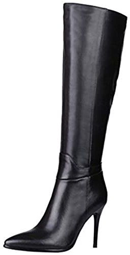 COLETER Women's Black Knee High Boots Pointy Toe Tall Boots Side-Zip High Heels Dress Boots Black 7.5 US