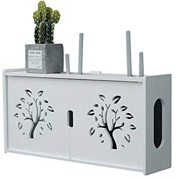 Estantería de enrutador de pared, color blanco, caja de almacenamiento para router WiFi, decodificador de TV caja de almacenamiento de pared, router de almacenamiento de caja, madera y plástico fácil
