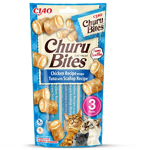 INABA Churu Bites mit 40% Hühnerfleisch und 32% Thunfisch Leckerli Katze, Getreidefrei, Zuckerfrei, Perfekt zum Verstecken von Tablette Katzen Leckerlies, Keine Nebenerzeugnisse 30 g (1er Pack)