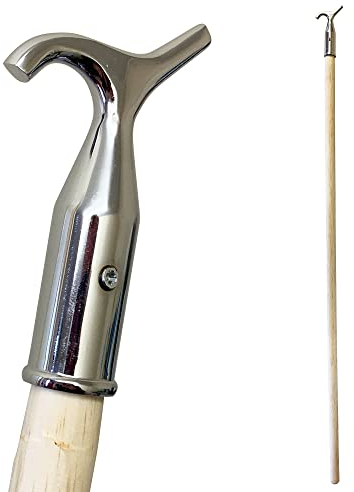 Window Pole Opener and Loft Ladder Pole with Hook | 118cm Smooth Wooden Window Opener Rod with Chrome Pole Hook Suitable for Sash or Velux Windows, Attic, Loft Hatch, and Blinds