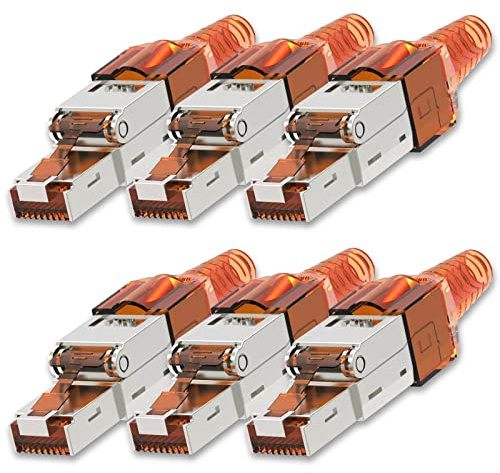 NEXMEX Netzwerkstecker 6X Cat 7 werkzeuglos CAT7 CAT7A RJ45 LAN UTP 600MHz Kabel Stecker ohne Werkzeug Crimpstecker werkzeugfrei CAT6a CAT6 CAT5 für Verlegekabel Patchkabel Netzwerkkabel