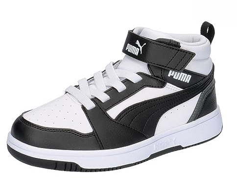 PUMA Unisex Kinder Rebound V6 Mid Ac+ Ps Sneaker, Puma White Puma Black Shadow Gray, 32 EU