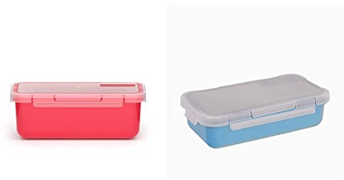Valira Porta alimentos - Contenedor hermético de 0,75 L hecho en España, color frambuesa & Porta alimentos - Contenedor hermético de 0,5 L hecho en España, color azul