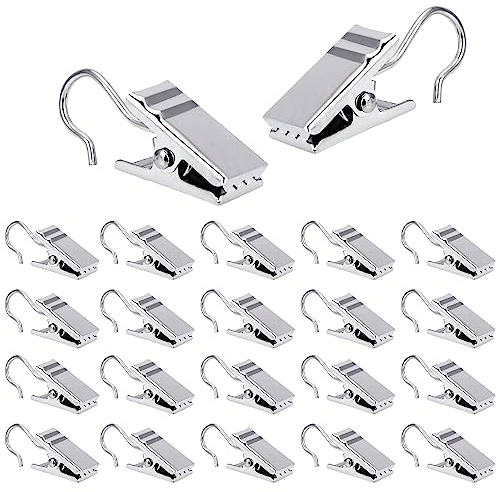 RobLuX 100 Stück Seilspanngarnitur, Multifunktionale Vorhang Haken, Gardinen Klammern mit Haken, Vorhang Klammern für Vorhangfoto, Heimdekoration und leichten Duschvorhang (Silber)