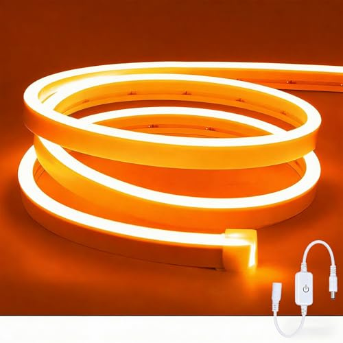 ShineBurky 5 m neon LED-remsa orange, 12 V neon LED-remsa dimbara flexibla vattentäta IP65 ljuslist silikon neonljusband för vardagsrum sovrum väggdekoration gör-det-själv (inga nätadapter)