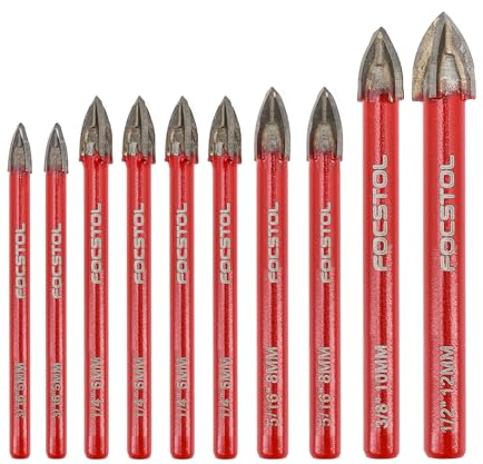 FOCSTOL Set Punte Trapano a Secco - 10 pezzi Set Punte in Carburo con Gambo Tondo per Legno Plastica Muratura Ceramica Piastrelle Cemento Marmo (5 * 2/6 * 4/8 * 2/10/12mm)