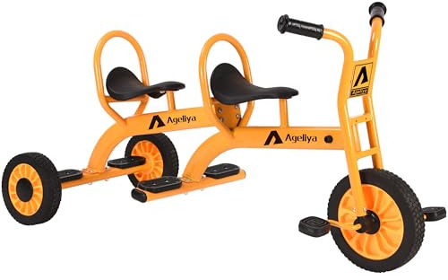 Kids Tricycles for Preschoolers Ages 3+, Ideal Outdoor Playground & Daycare Yard Trike with Passenger Seat, Durable Metal Pedal Tandem Bike, Sturdy Carbon Steel Frame, Solid Rubber Tires