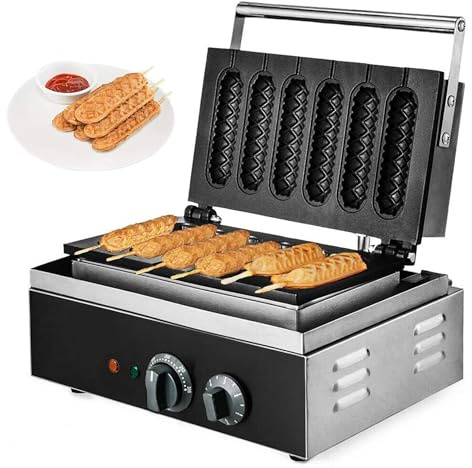 FfiMe Commercial Waffle Stick Maker, 6Pcs 1500W Waffle Baker Machine, 50-300℃ Temp Control, Stainless Steel French Muffin Cooker with Timer, for Restaurant Bakery Snack Bar Family