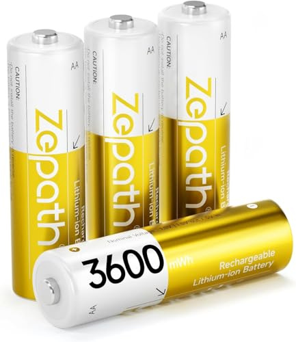 4 Pile Rechargeables AA au Lithium-ION,1,5V 3600 mWh Haute Capacité Rechargeable AA Batterie, jusqu'à 2000+ Cycles