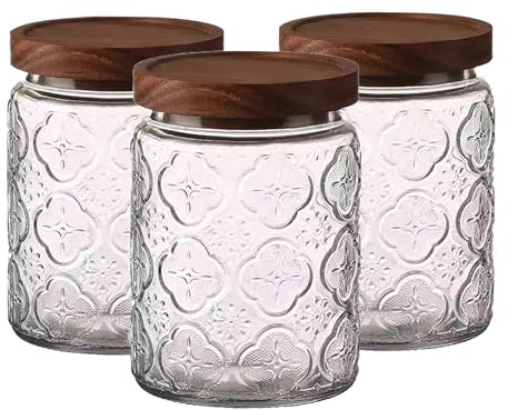 Oursouion Tea, Coffee, Sugar, Canisters - Decorative Kitchen Storage Canister, Food Storage Airtight Lids,Glass Storage Cansiters Jars for Sugar Coffee Tea,Kitchen Organization Set of 3