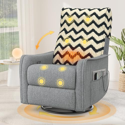 Srfzluxy Recliner Armchair Swivel Rocking Chair with Massage & Heat, Extended Footrest,3-In-1 Reclining Chair For Living Room, Adjustable Single Sofa with Dual Side Pockets, Remote Control Massage