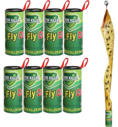 BTORER Fly Paper Strips Insect Catchers Rolls hanging Flies Ribbon, Sticky Hanging Fly Tape Catcher Ribbon for Indoor and Outdoor, Fruit Flies Gnat Trap for House, Garden, Bullpen, Stable,Pasture (8)