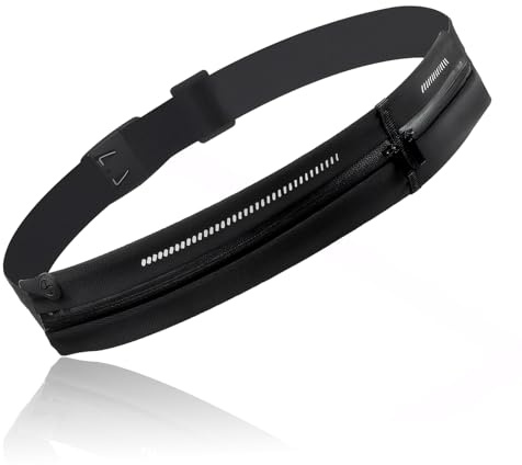 Laufgürtel für Handy Lauf Gürteltasche – Flache Bauchtasche mit Schlüsselclip, Kopfhöreröffnung & Reflektoren – Running Belt Sportgürtel für Damen & Herren