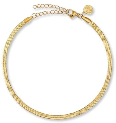GD GOOD.designs Fußkettchen für Damen - Flache Schlangenkette (3mm) in 18K Gold I Wasserfest & Verstellbar (22-27cm) - Goldene Fußkette aus 316L Edelstahl