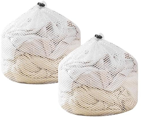 3 Pcs Net Mesh Laundry Bags for Washing Machine Bags for Laundry Delicates Wash Bagss, 30 x 40 cm Reusable Net Washing Bag for Delicates Clothes Socks Bra Underwear, with Drawstring(White)
