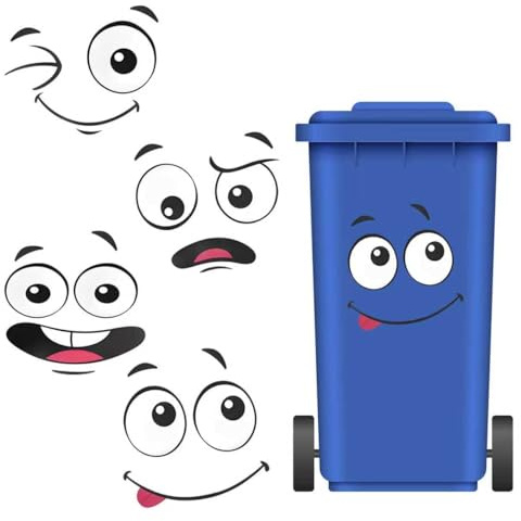 Verazquy Funny Wheelie Bin Stickers 4 Pack With Recycling Stickers Large Self-Adhesive Expressions for Dustbins Decorative Decals for Trash Cans Indoor Outdoor Recycling Stickers for Bins