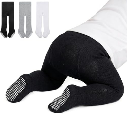 Zando 3 Pack Baby Girl Tights Infant Stockings Black White Grey 6-12 Mouths
