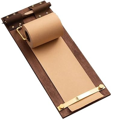 Foglio adesivo con dispenser, dispenser per appunti da parete, vintage, con rotolo di carta, portarotolo per appunti in pelle, con penna in legno