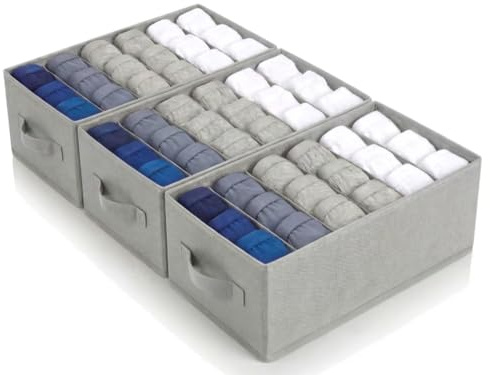 edihome, Organizador Armario, Separadores de Cajones para Camisetas y Ropa Interior, con Compartimentos, Cajas Organizadoras Armarios (Gris Claro, Pack 3-6 Compartimentos)