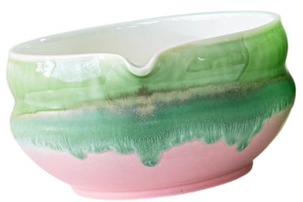 YunJove Matcha Bowl Cerámico Cuenco Tradicional con Boquilla Antigoteo para Mezclado Y Preparación de Tés Adecuado para Cocina Regalo Decorac, Rosa, Individual