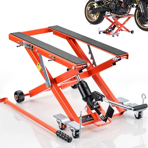 VEVOR Martinetto a Forbice per Moto, Cric Sollevatore Idraulico Portatile Carico Max 499 kg, Escursione di Sollevamento 12-35,8 cm per Manutenzione Moto da Officina Garage, Sollevatore con Pedale