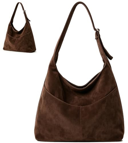 fannos Wildleder Tasche Damen Groß Hobo Bag Beuteltasche Damen 37x14x38cm
