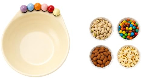 Tastetreasure Set di 7 ciotole per frutta in vetro con 6 forchette, ciotola decorativa a coste francesi per bancone della cucina, ciotola da portata trasparente con bordo dorato, moderno porta