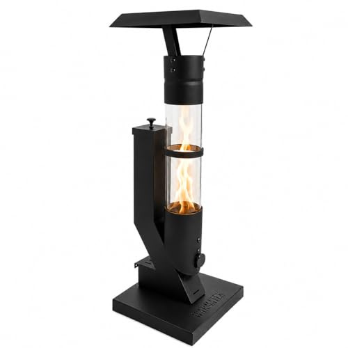 WARMATEK® Lumo Poêle à granulés pour extérieur 3000 W – Cheminée à granulés pour terrasse sans électricité ni gaz, avec flamme en verre, pour jardin, balcon, terrasse et véranda, réservoir de granulés