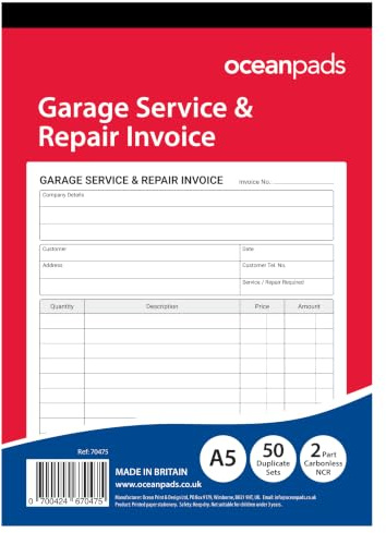 Garage Service & Repair Invoice Book A5 | Duplicate NCR | 50 Sets – Ocean Pads (70475)