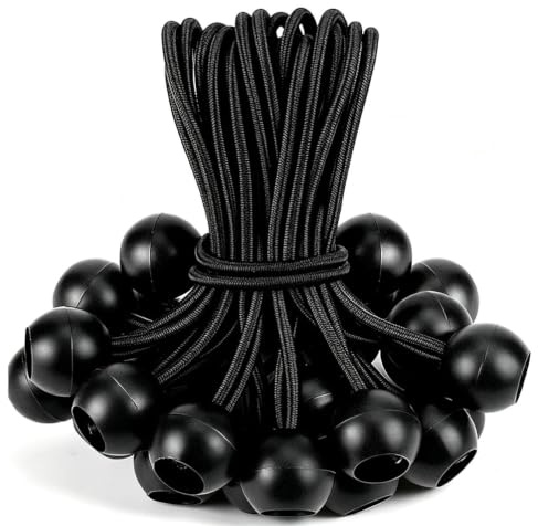Gmili Tensores Elásticos, 30PCS Tensores Elasticos con Bola, 10CM Tensores Elásticos para Lonas, Cuerda de Fijación Bungee Cords para Pabellones, Tiendas de Campaña, Banner, Tarps-Negro
