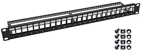 HMF 66445-02 UTP Keystone - Panel de conexión para armario de servidores (19, 1U, 24 puertos RJ45), color negro
