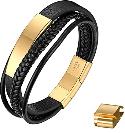 OIDEA herrarmband läder med magnetlås: Flätat armband handledsarmband läderarmband med magnetstängning vintage retro stil smycken gåva för män pojke silver guld svart blå, Läder