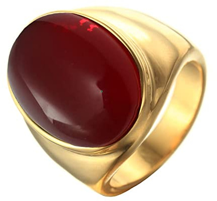 HIJONES Anello da Uomo Donna con Pietre Preziose in Acciaio Inossidabile Pietra Ovale retrò Lucidata Oro Rosso Taglia 25