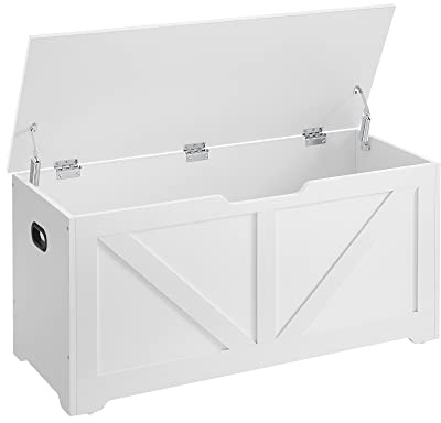 VASAGLE Storage Chest, Storage Trunk with 2 Safety Hinges, Storage Bench, Shoe Bench, Farmhouse Style, 15.7 x 39.4 x 18.1 Inches, for Entryway, Bedroom, Living Room, Cloud White ULSB060T14