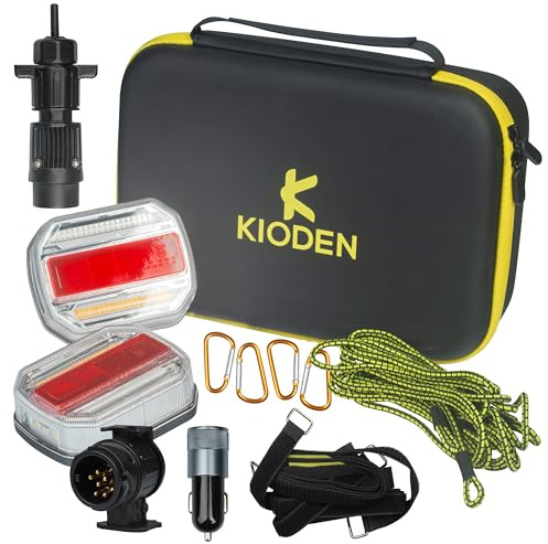 K KIODEN Luces de remolque LED inalámbricas, luz remolque incluye adaptador de 7 y 13 pines, luces de remolque LED impermeables con fijación magnética + sistema anticaída luz trasera