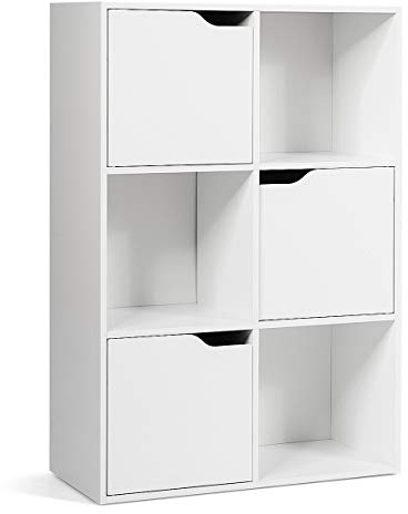 COSTWAY Bücherregal mit 3 Türen und 6 Fächern, Standregal, Büroregal freistehend, Aufbewahrungsregal für Wohnzimmer, Schlafzimmer, 60 x 29 x 90 cm, Weiß