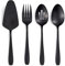 Seeshine Matt Schwarz Servierset, 4-teiliges Edelstahl-Großes Gastgeber-Set mit Schlitzlöffel, Servierlöffel, Serviergabel und Tortenheber, ideal für Buffets, Zuhause, Zusammenkünfte, Restaurant